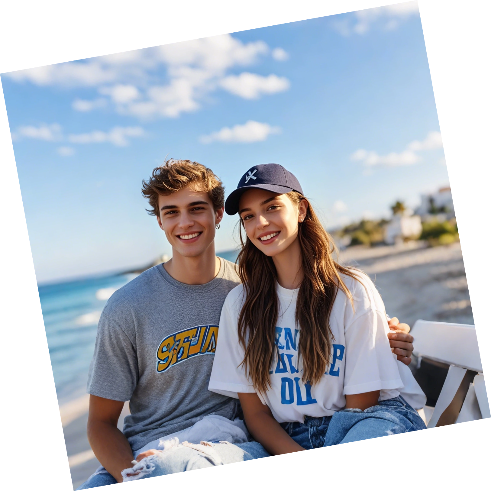 Couple smiling near the beach