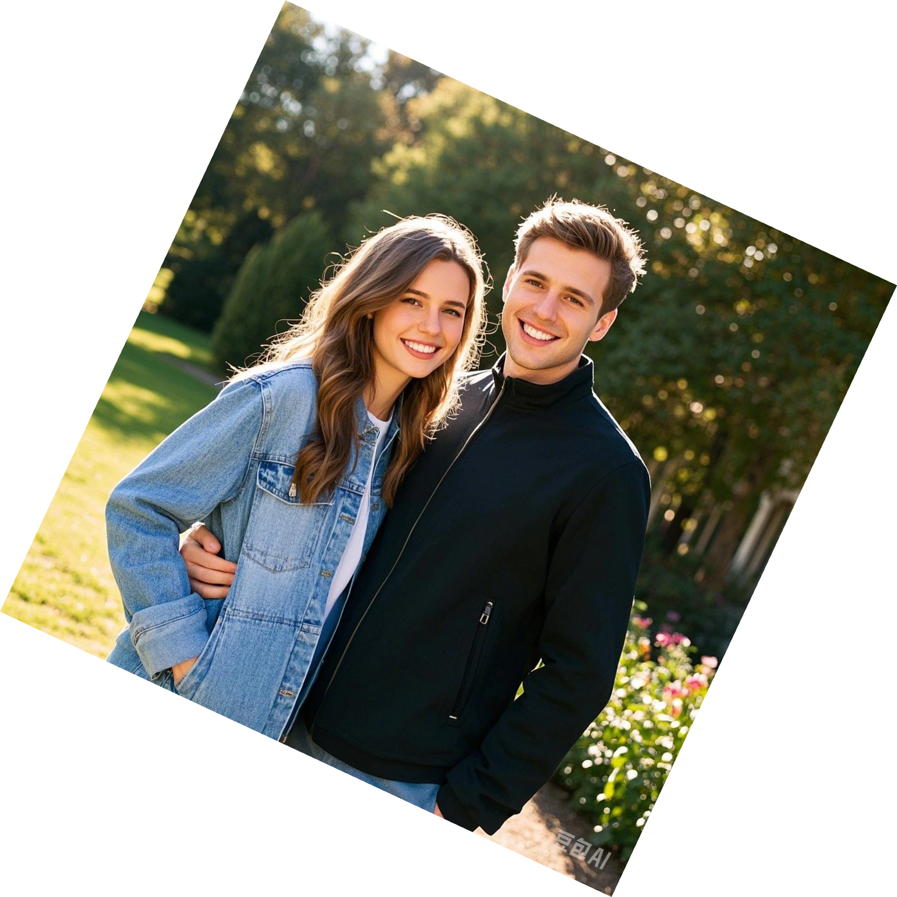 Couple smiling in a park